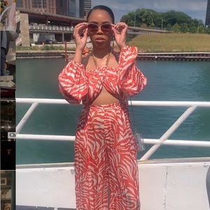 Matching Set - Zebra Print Halter and Wide Leg Pants from Akira